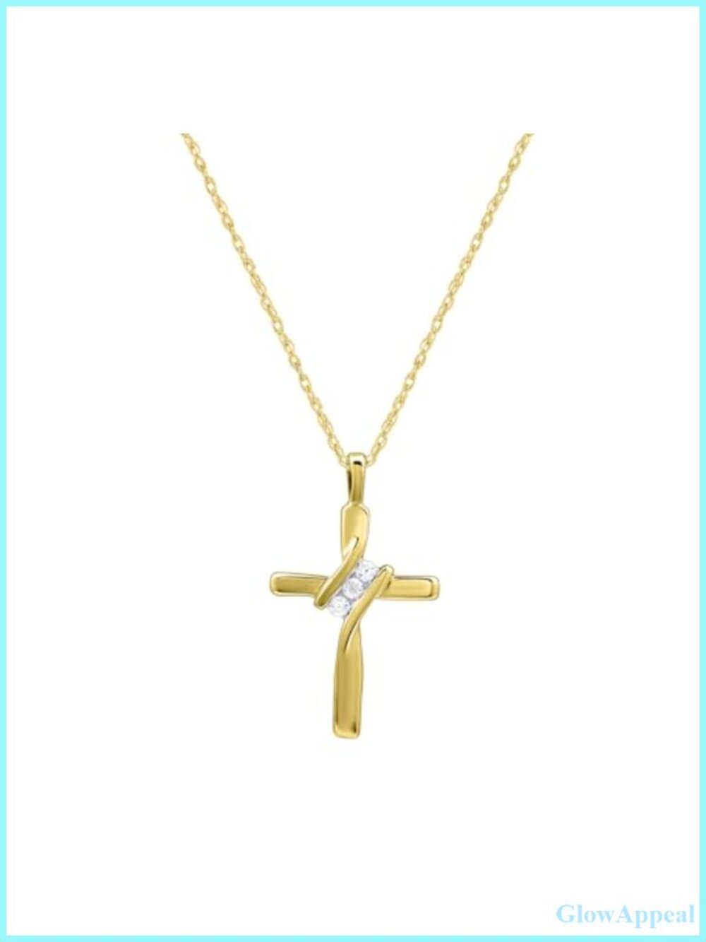 10K Yellow Gold Cross Pendant Necklace Natural Diamond 3 Stone